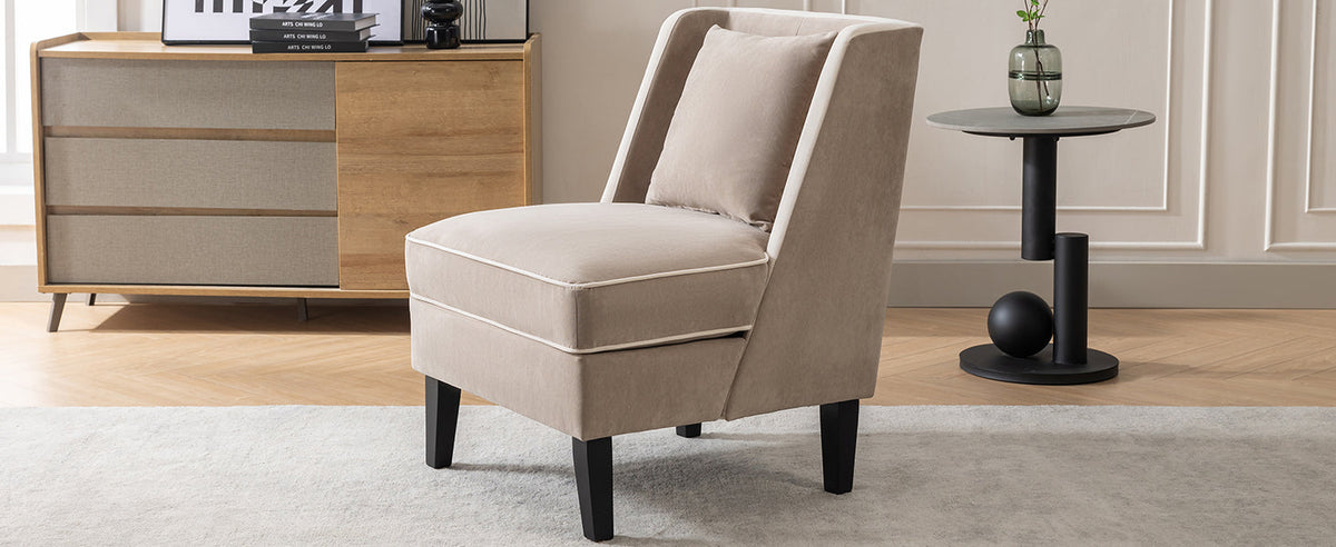 Velvet Accent Chair with Cream Piping for Living Rooms