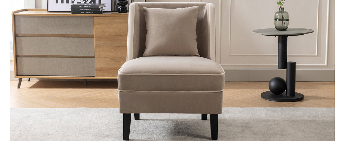 Velvet Accent Chair with Cream Piping for Living Rooms