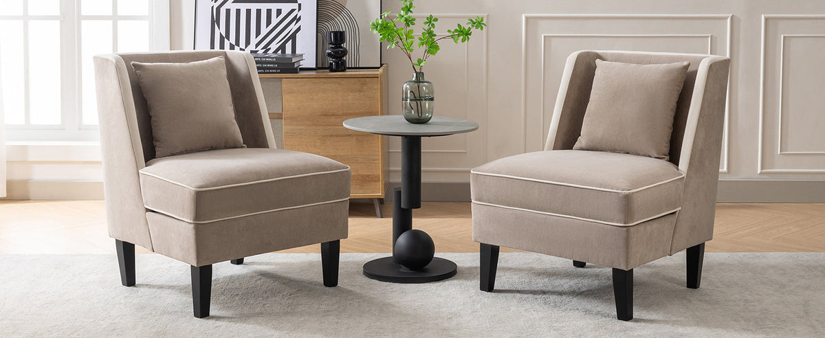 Velvet Accent Chair with Cream Piping for Living Rooms