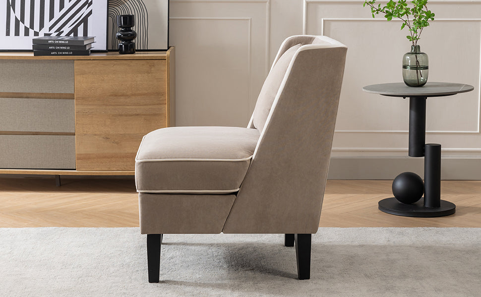 Velvet Accent Chair with Cream Piping for Living Rooms
