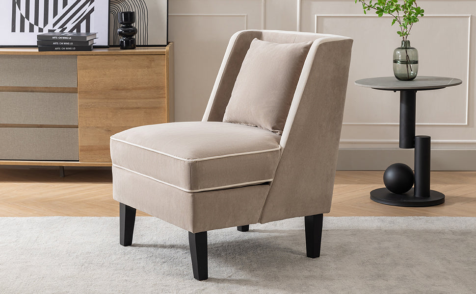 Velvet Accent Chair with Cream Piping for Living Rooms