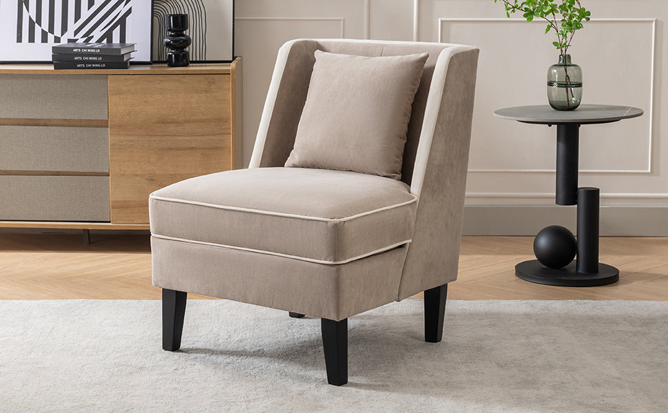 Velvet Accent Chair with Cream Piping for Living Rooms