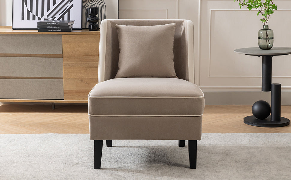 Velvet Accent Chair with Cream Piping for Living Rooms