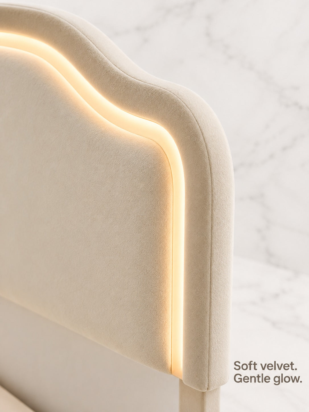 Velvet Upholstered LED Bed Frame with Headboard Glow