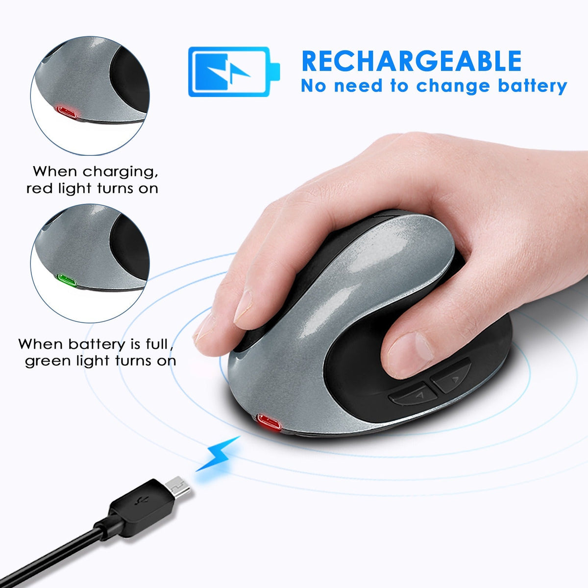 Vertical Wireless Mouse for Wrist Comfort and Quiet Clicks