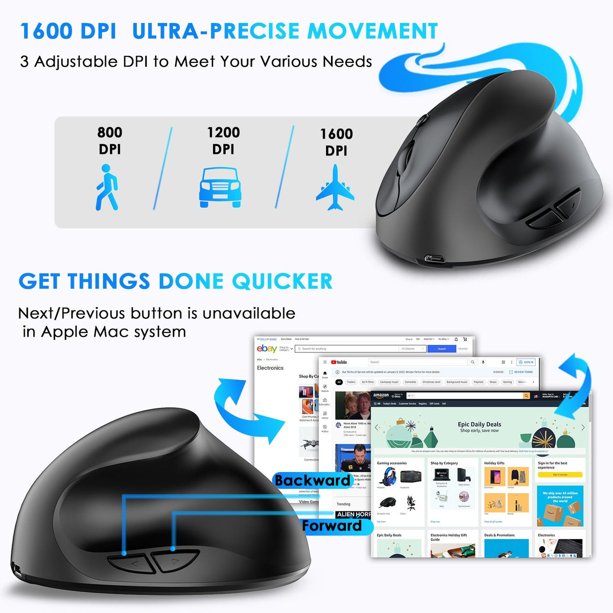 Vertical Wireless Mouse for Wrist Comfort and Quiet Clicks
