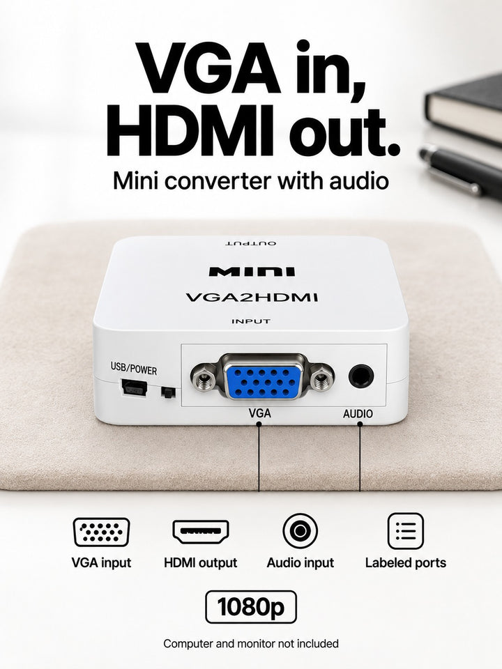 VGA to HDMI Converter with Audio, 1080p Mini Adapter