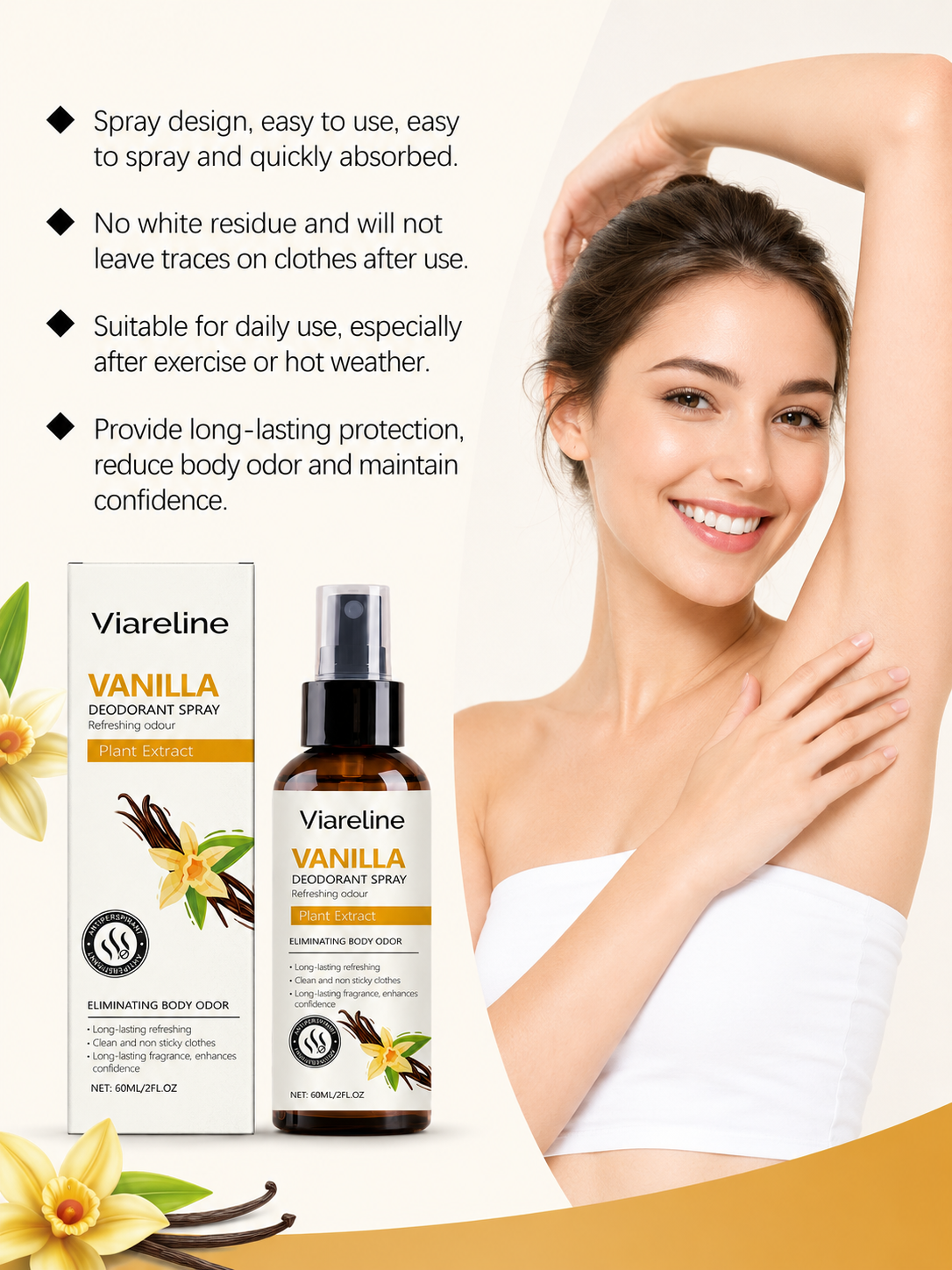 Vanilla Natural Deodorant Spray — All-Day Freshness, No Residue