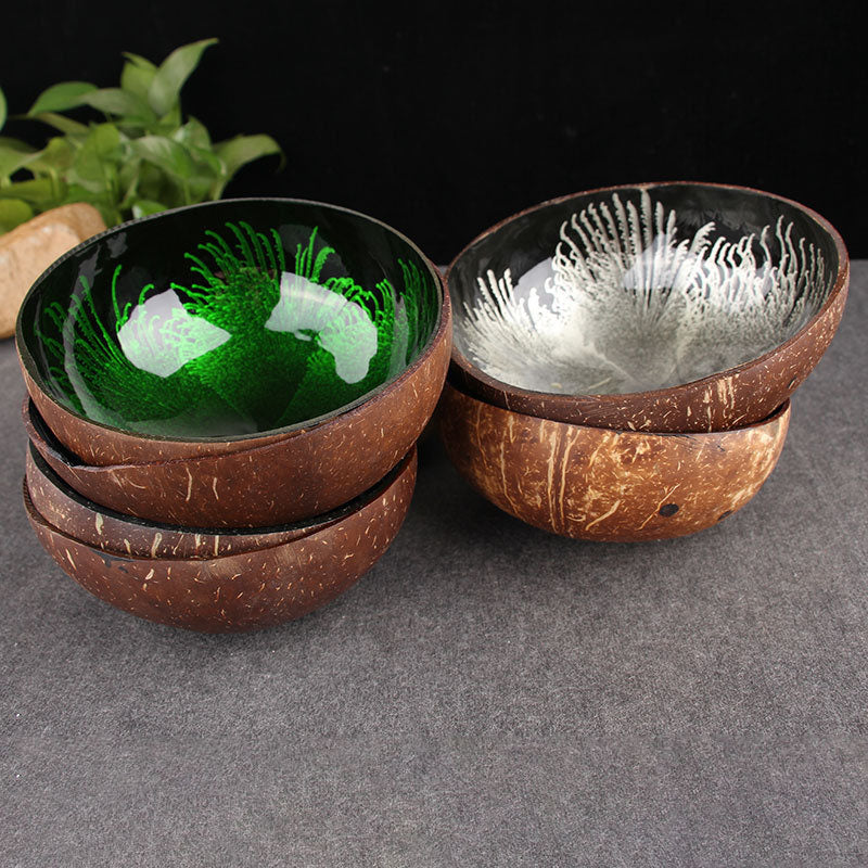 Handmade Coconut Shell Key Bowl with Ink Splash Interior