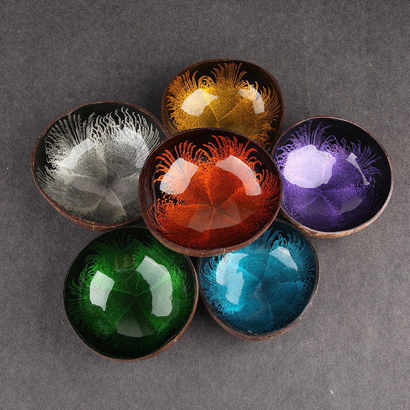 Handmade Coconut Shell Key Bowl with Ink Splash Interior