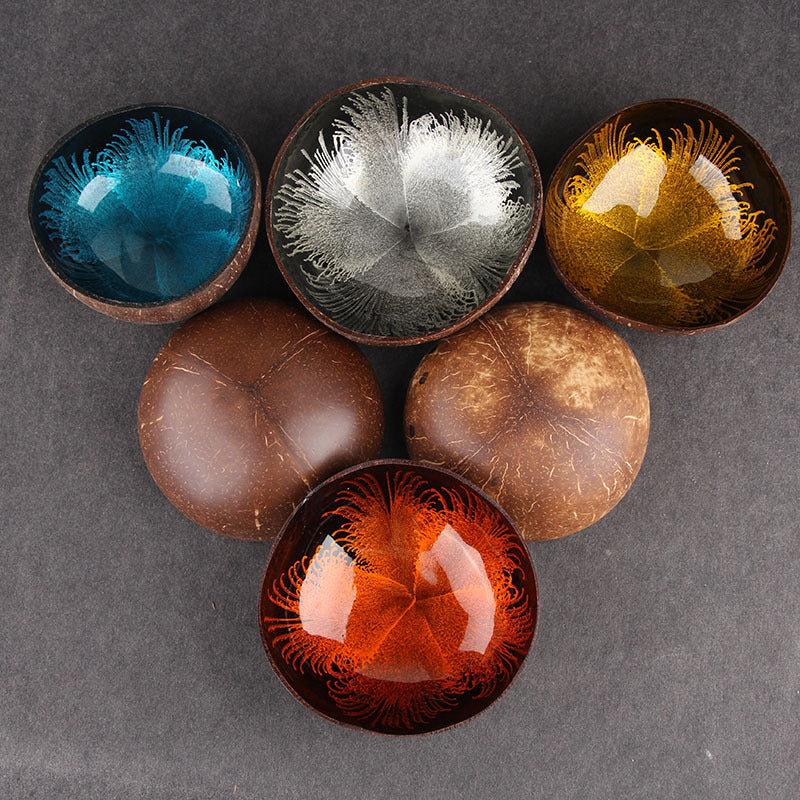 Handmade Coconut Shell Key Bowl with Ink Splash Interior