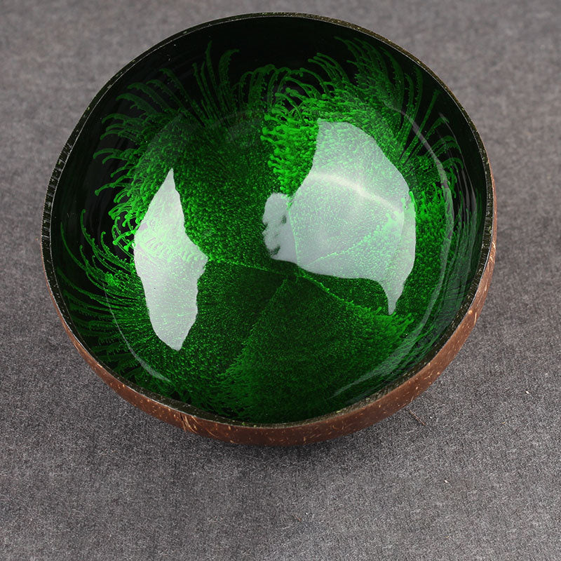 Handmade Coconut Shell Key Bowl with Ink Splash Interior