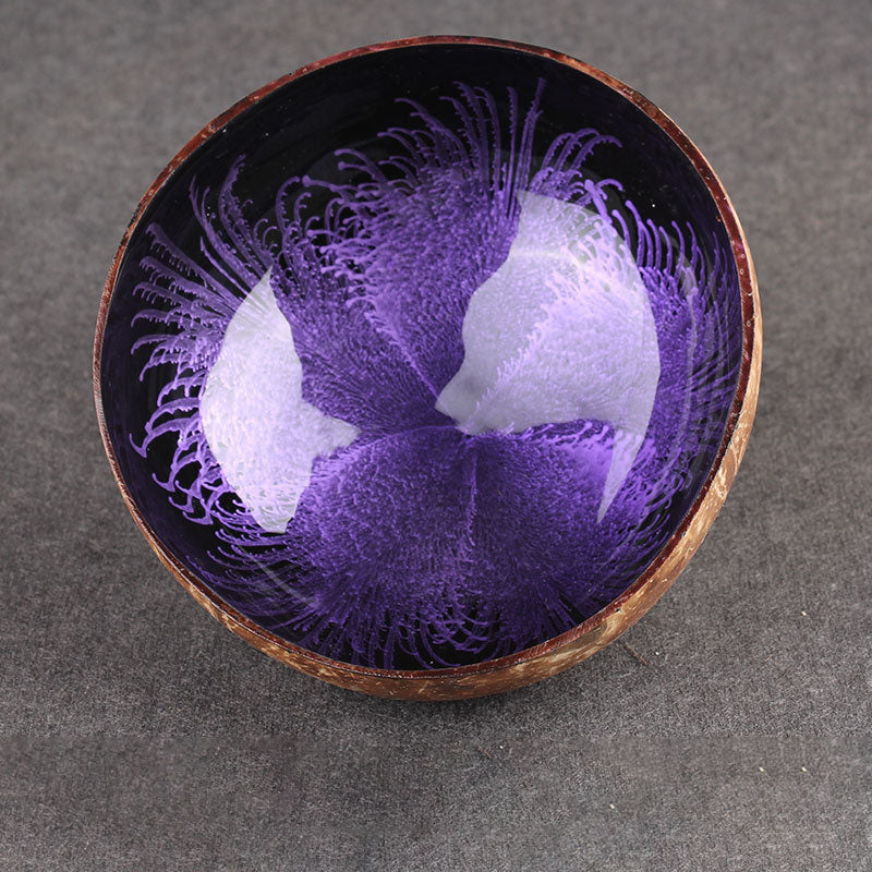 Handmade Coconut Shell Key Bowl with Ink Splash Interior