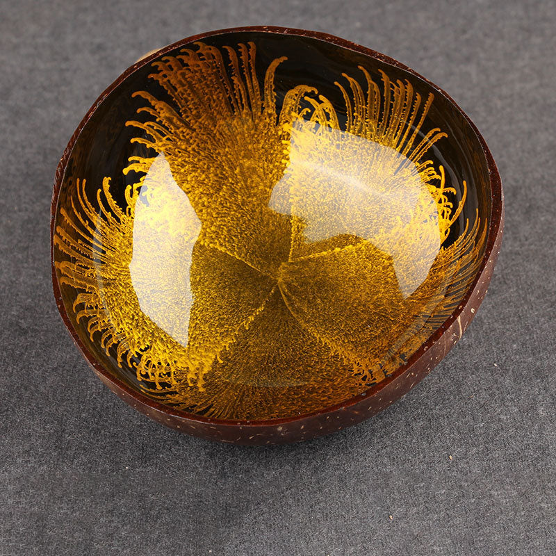 Handmade Coconut Shell Key Bowl with Ink Splash Interior