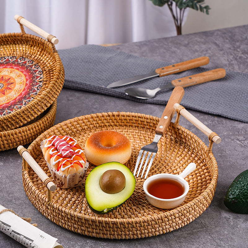 Rattan Serving Trays with Handles for Tabletop Style