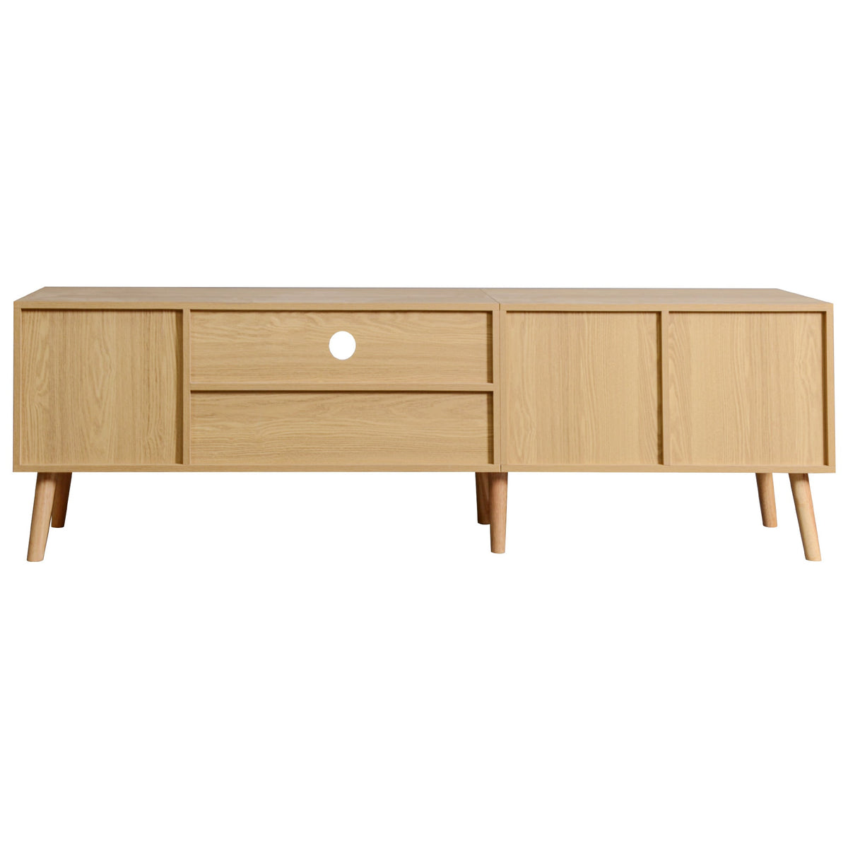 Mid-Century Rattan TV Stand with Cabinets & Shelves