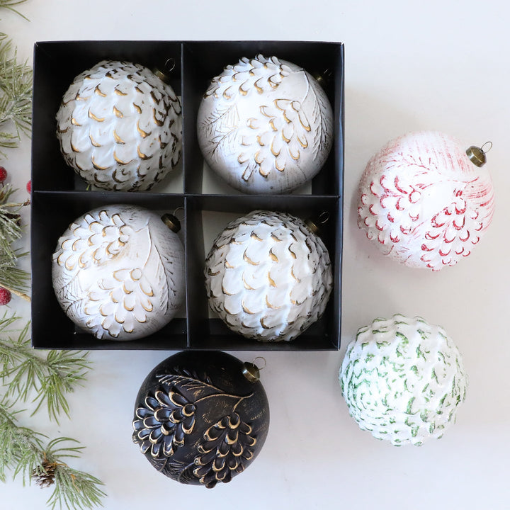 Vintage Christmas Ornaments 10cm | Textured Tree Decor