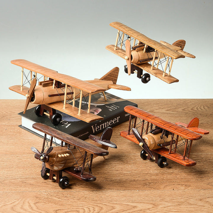 Vintage Wooden Biplane Decor for Warm Tabletop Style