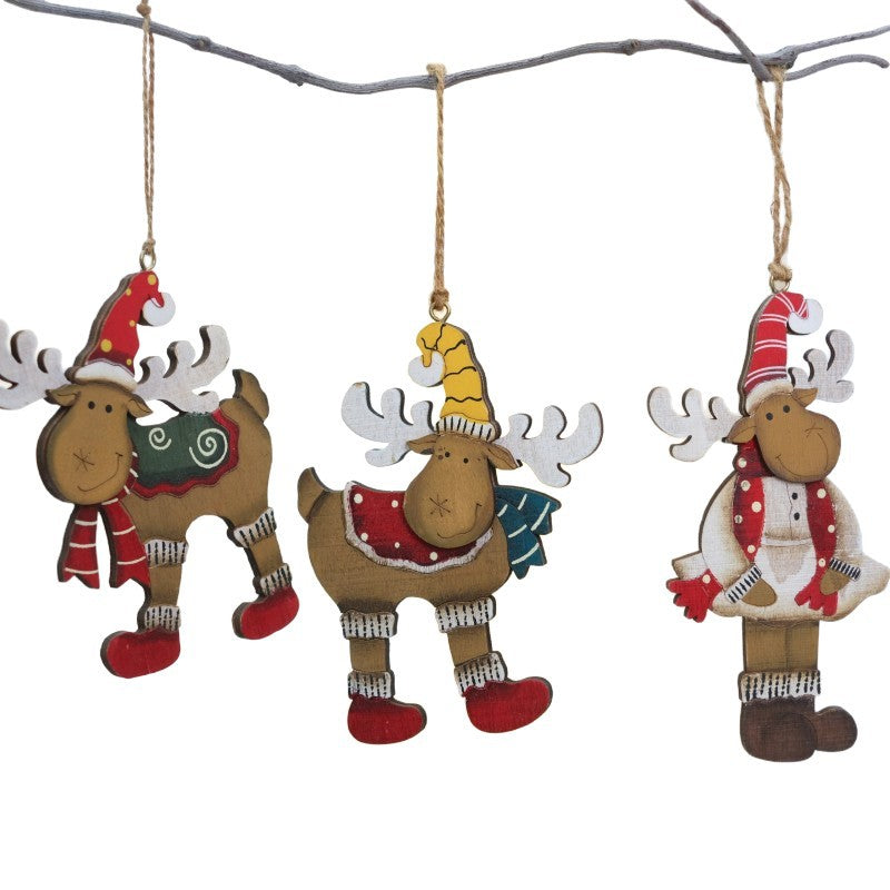 Vintage Wooden Deer Ornaments for Rustic Christmas