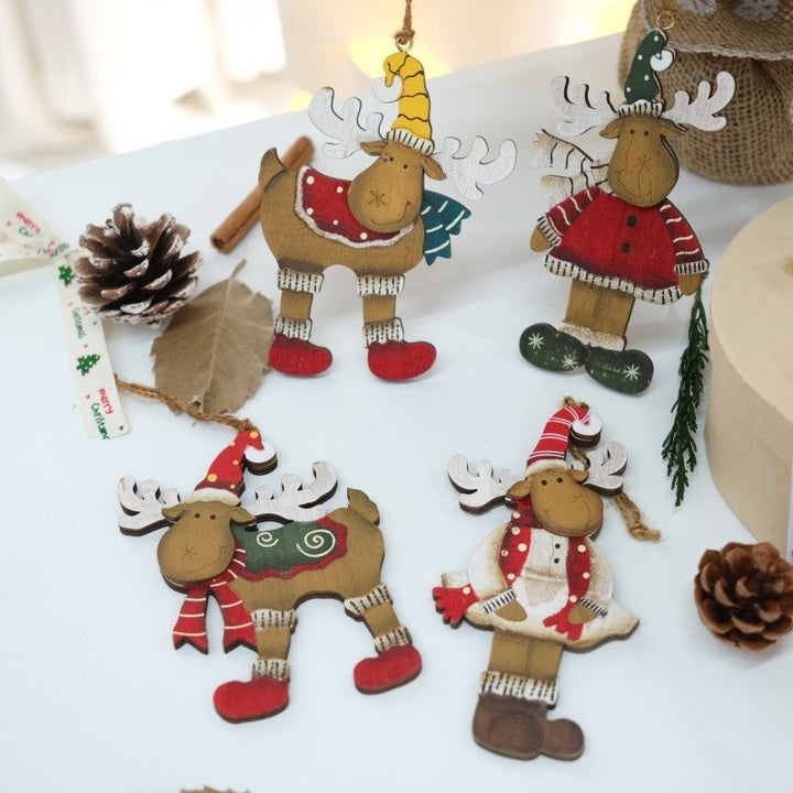 Vintage Wooden Deer Ornaments for Rustic Christmas