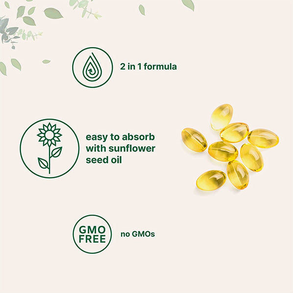 Vitamin D3 + K2 Softgels, 1000 IU D3 with 100 mcg K2