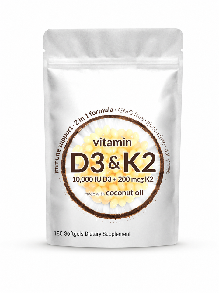 Vitamin D3K2 Softgels – 10,000 IU D3 & 200 mcg K2, 180 Mini