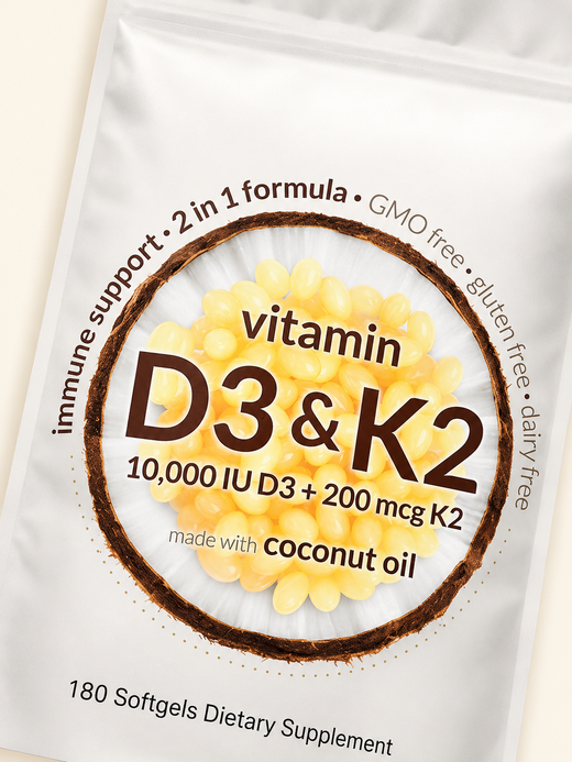 Vitamin D3K2 Softgels – 10,000 IU D3 & 200 mcg K2, 180 Mini