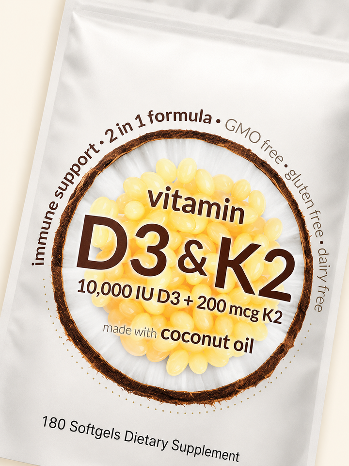 Vitamin D3K2 Softgels – 10,000 IU D3 & 200 mcg K2, 180 Mini