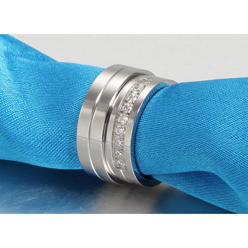 Matching Stainless Steel Couples Wedding Bands with CZ