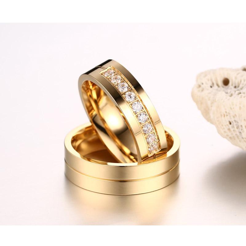 Wedding Bands for Him and Her: Gold Stainless Steel