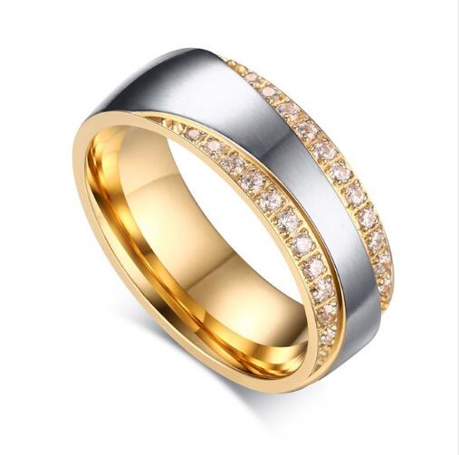 Matching Stainless Steel Couple Rings with CZ Stones