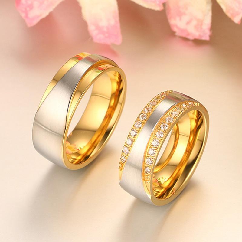 Matching Stainless Steel Couple Rings with CZ Stones