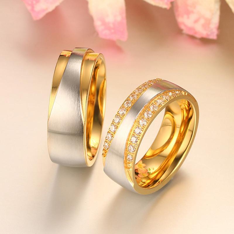 Matching Stainless Steel Couple Rings with CZ Stones