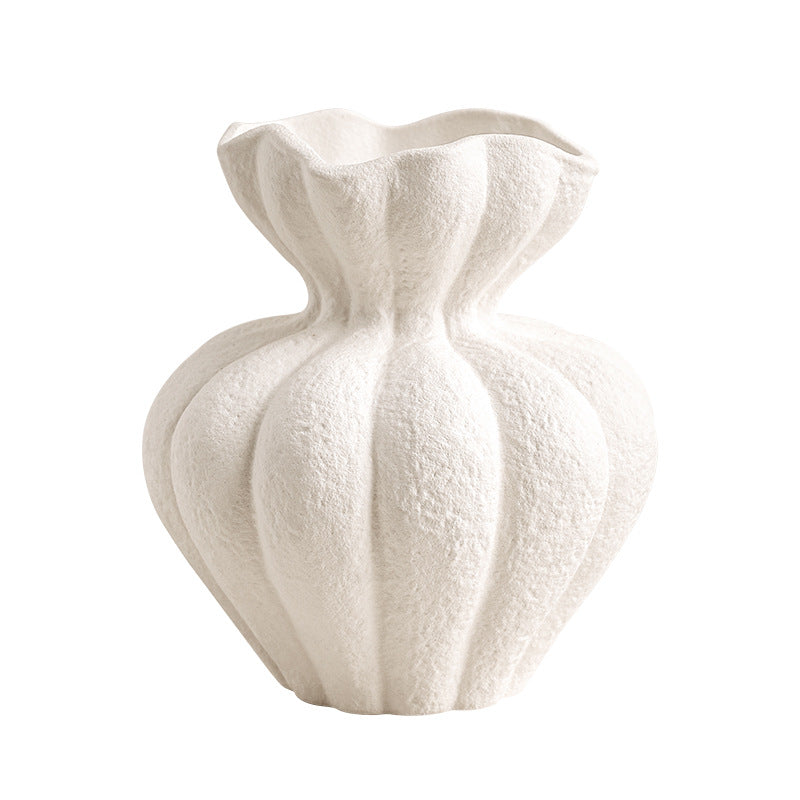 Wabi Sabi Ceramic Vase - Ribbed Ivory Sculptural Decor