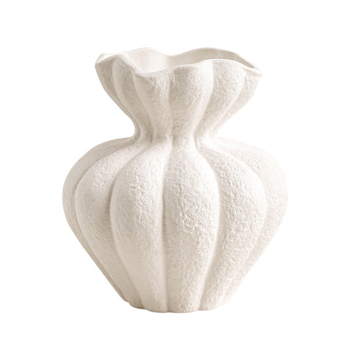 Wabi Sabi Ceramic Vase - Ribbed Ivory Sculptural Decor