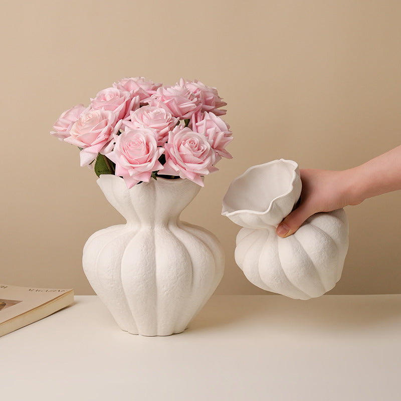 Wabi Sabi Ceramic Vase - Ribbed Ivory Sculptural Decor
