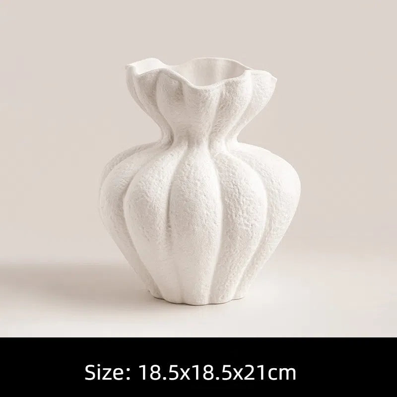 Wabi Sabi Ceramic Vase - Ribbed Ivory Sculptural Decor