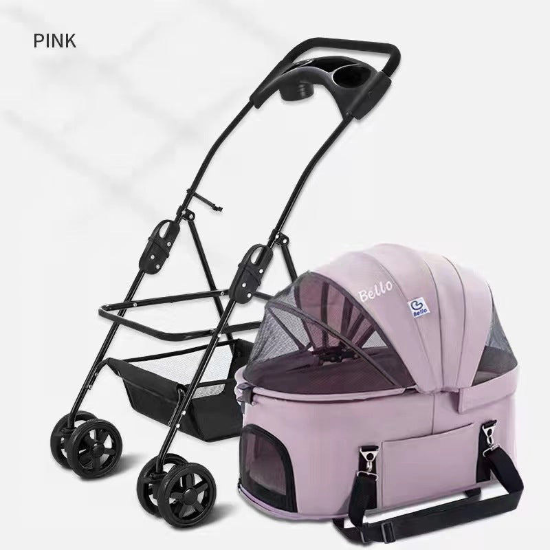 Foldable Pet Stroller With Detachable Carrier For Dogs
