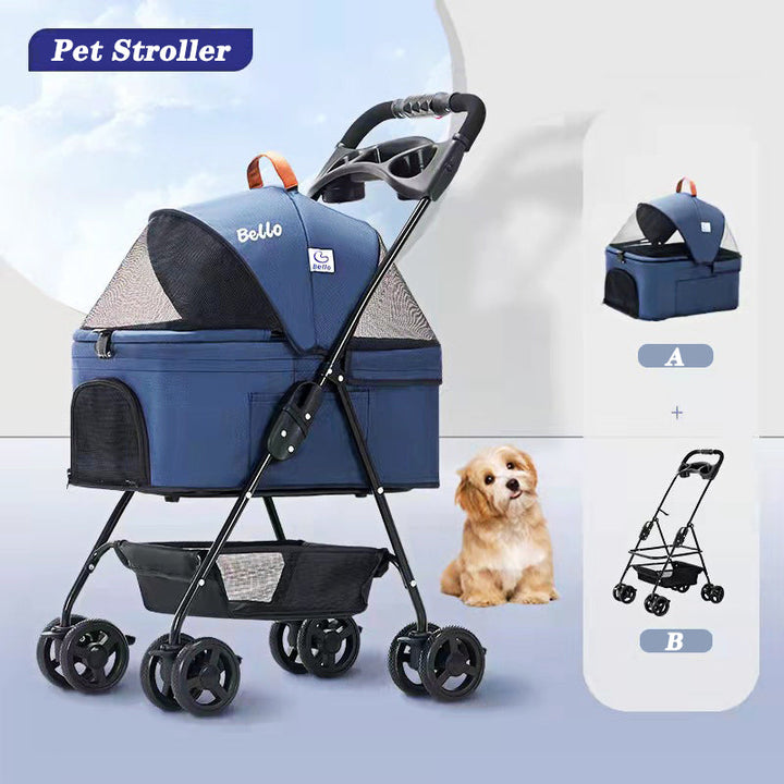 Foldable Pet Stroller With Detachable Carrier For Dogs