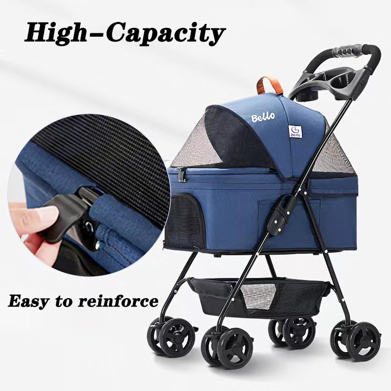 Foldable Pet Stroller With Detachable Carrier For Dogs