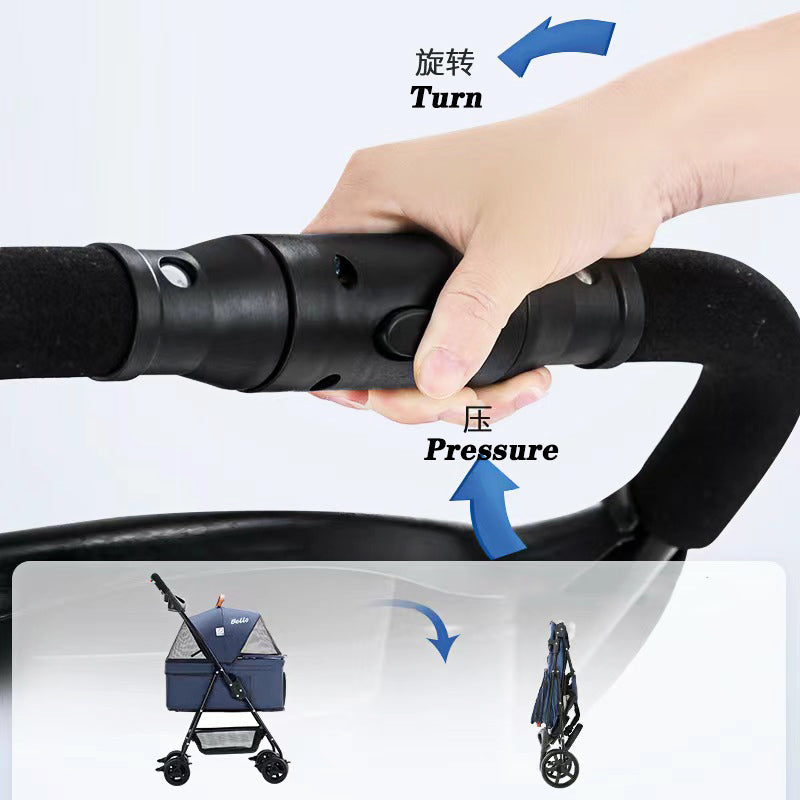 Foldable Pet Stroller With Detachable Carrier For Dogs