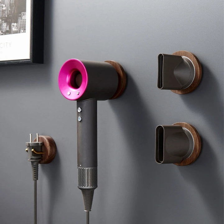 Hair Dryer Holder Wall Mount Solid Walnut for Dyson