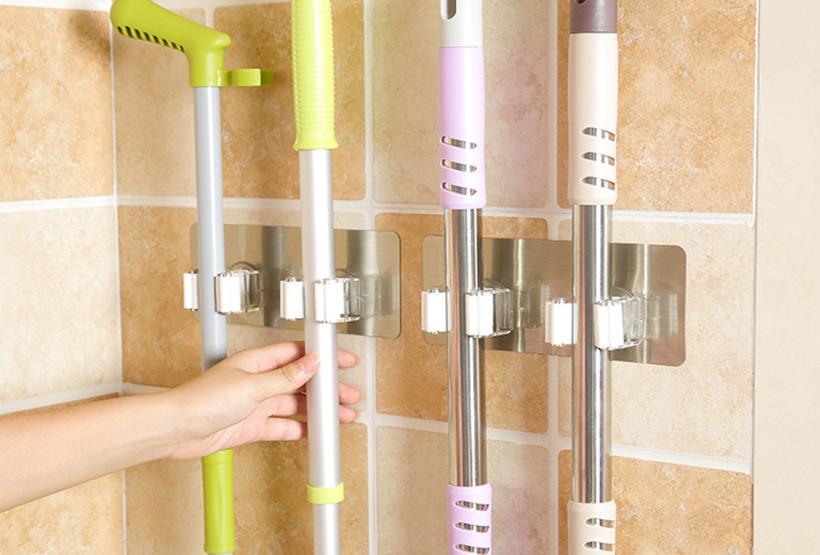 Wall Mount Mop and Broom Holder, No-Drill Storage Rack