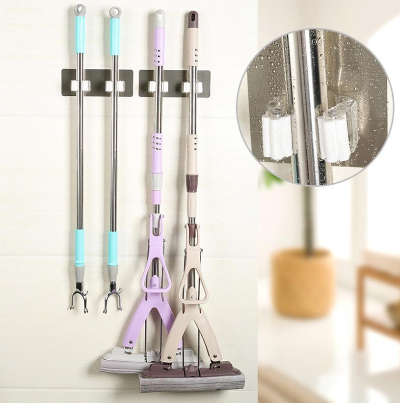 Wall Mount Mop and Broom Holder, No-Drill Storage Rack