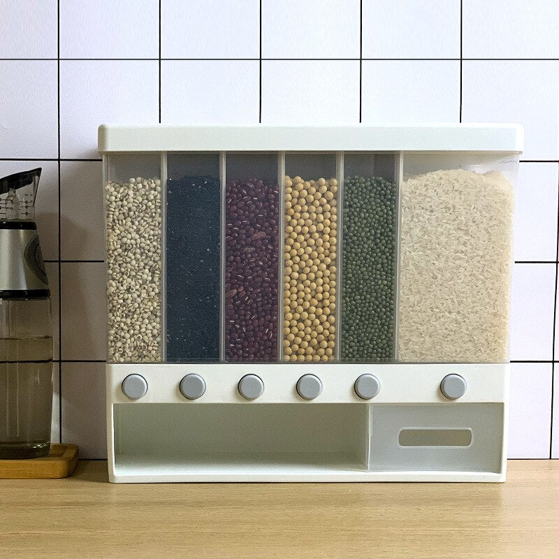 Wall-Mounted Grain Dispenser with Push-Button Portions