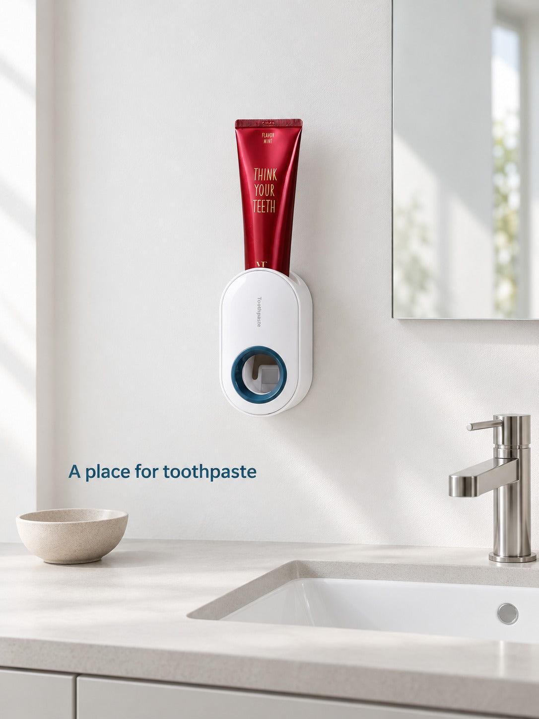 Wall-Mounted Toothpaste Dispenser With Toothbrush Holder