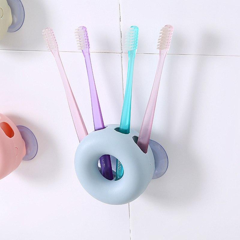 Wall Suction Toothbrush Holder, Four-Slot Bathroom Organizer