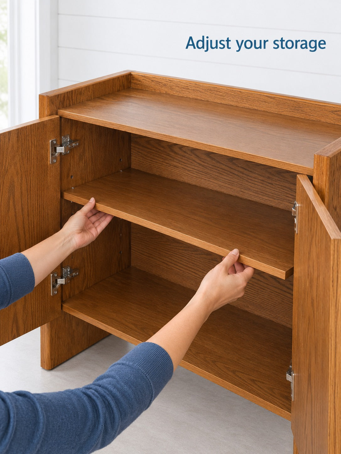 Walnut Buffet Cabinet with Storage and Adjustable Shelf