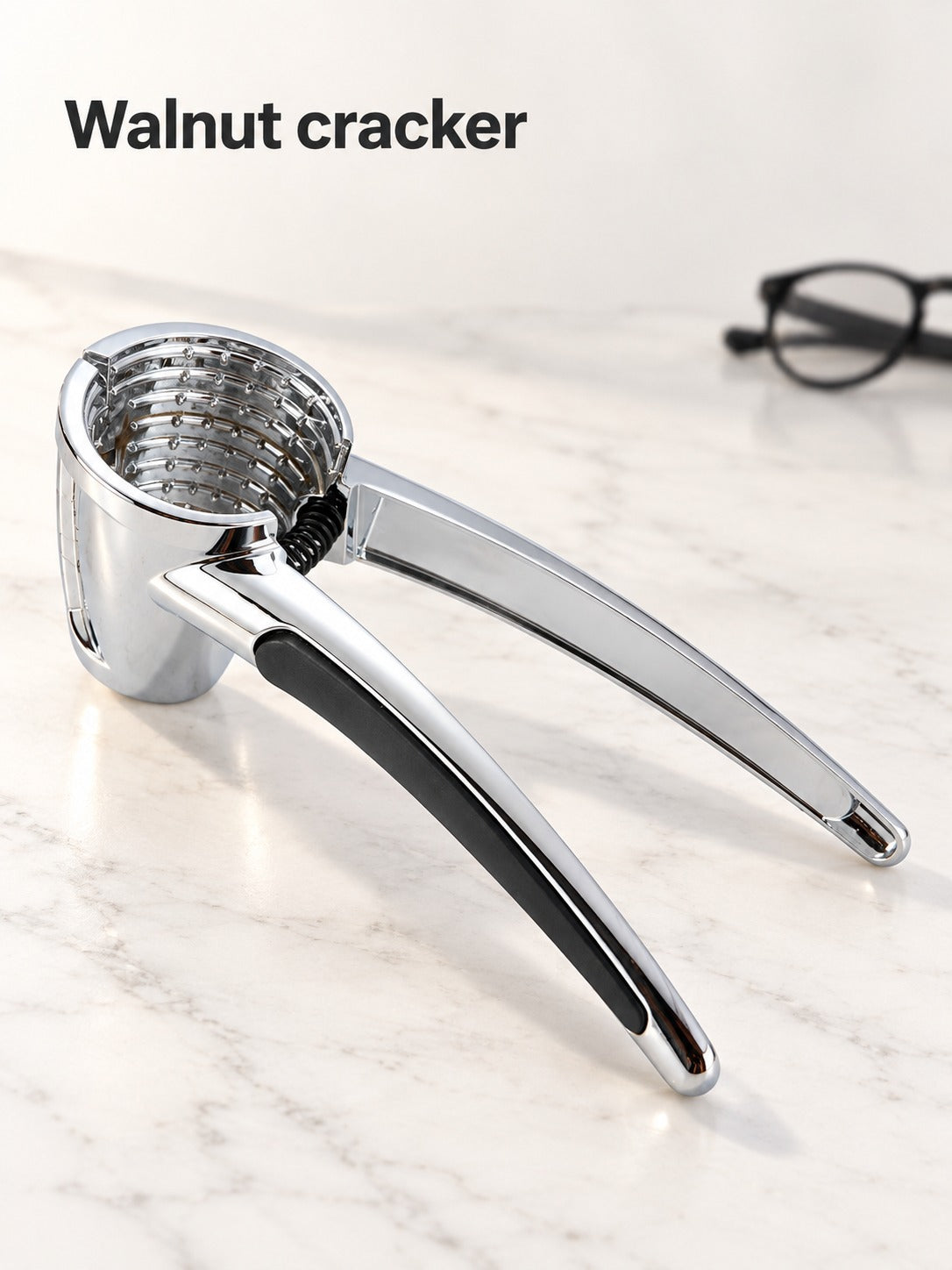 Walnut Cracker for Clean Whole Halves, Chrome Zinc Alloy