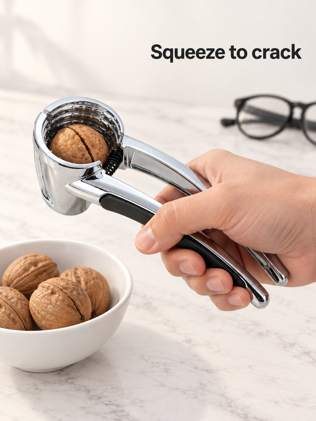 Walnut Cracker for Clean Whole Halves, Chrome Zinc Alloy